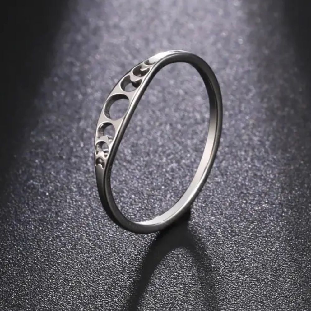 Moon phase cutout silver ring 6 crescent witchy boho stainless elegant gift